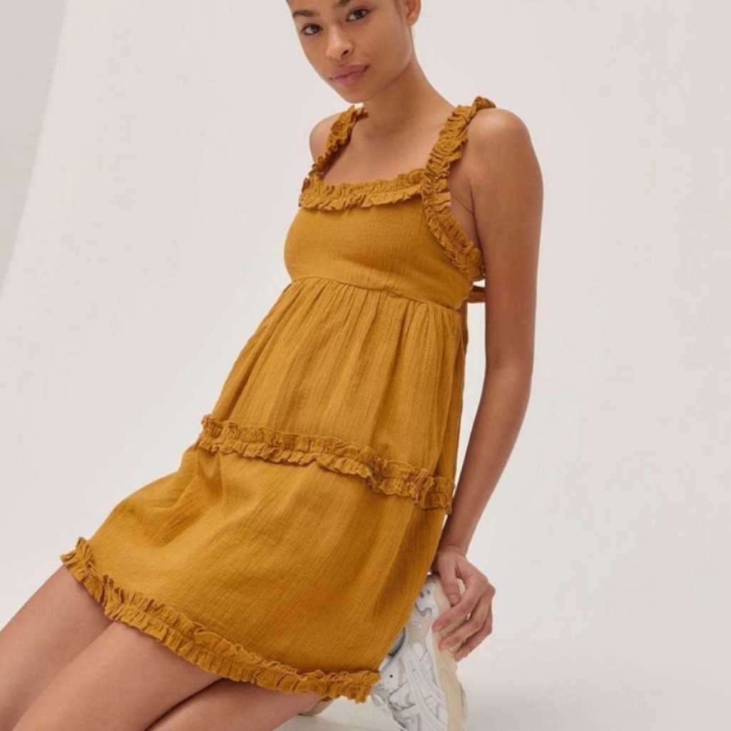 Urban Outfitters Mustard Ruffle Mini Dress